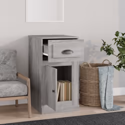vidaXL Side Cabinet Sideboard Bedroom Side Table with Drawer Engineered Wood - concrete grey