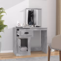 vidaXL Dressing Table Vanity Desk Cosmetic Table Makeup Desk Engineered Wood - concrete grey, with mirror