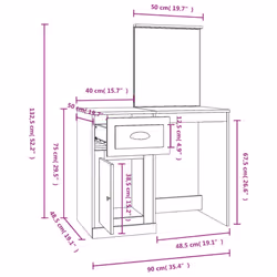 vidaXL Dressing Table Vanity Desk Cosmetic Table Makeup Desk Engineered Wood - concrete grey, with mirror