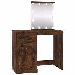 vidaXL Dressing Table Vanity Desk Cosmetic Table Makeup Desk Engineered Wood - smoked oak, with led