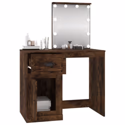 vidaXL Dressing Table Vanity Desk Cosmetic Table Makeup Desk Engineered Wood - smoked oak, with led