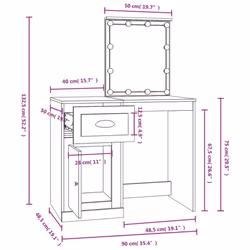 vidaXL Dressing Table Vanity Desk Cosmetic Table Makeup Desk Engineered Wood - smoked oak, with led - Additional view 4