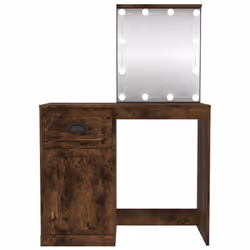 vidaXL Dressing Table Vanity Desk Cosmetic Table Makeup Desk Engineered Wood - smoked oak, with led - Additional view 5