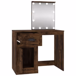 vidaXL Dressing Table Vanity Desk Cosmetic Table Makeup Desk Engineered Wood - smoked oak, with led - Additional view 6