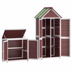 vidaXL Garden Tool Shed Set Tool Organiser Sentry Shed 2 Piece Solid Wood Pine - mocha - Additional view 7