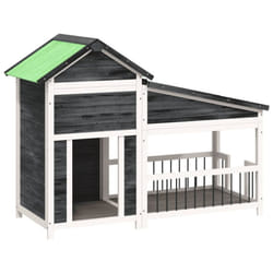 vidaXL Dog Kennel Wooden Pet House Animal Crate Dog Enclosure Solid Wood Pine - grey