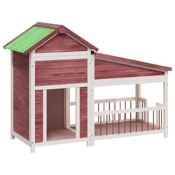 vidaXL Dog Kennel Wooden Pet House Animal Crate Dog Enclosure Solid Wood Pine - mocha