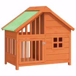 vidaXL Dog Kennel Wooden Pet House Animal Crate Dog Enclosure Solid Wood Pine - brown