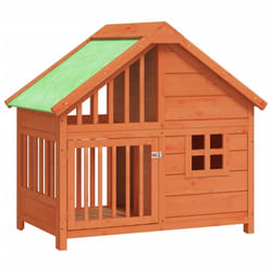 vidaXL Dog Kennel Wooden Pet House Animal Crate Dog Enclosure Solid Wood Pine - brown