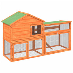 vidaXL Rabbit Hutch Rabbit Run Bunny House Wooden Animal House Solid Wood Pine - brown