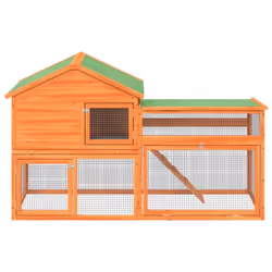 vidaXL Rabbit Hutch Rabbit Run Bunny House Wooden Animal House Solid Wood Pine - brown