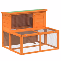 vidaXL Rabbit Hutch Rabbit Run Bunny House Wooden Animal House Solid Wood Pine - brown