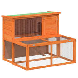 vidaXL Rabbit Hutch Rabbit Run Bunny House Wooden Animal House Solid Wood Pine - brown