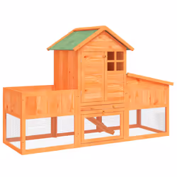 vidaXL Rabbit Hutch Rabbit Run Bunny House Wooden Animal House Solid Wood Pine - brown