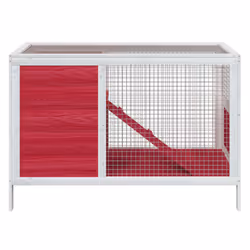 vidaXL Rabbit Hutch Rabbit Run Bunny House Wooden Animal House Solid Wood Pine - red