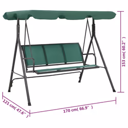 vidaXL Garden Swing Bench Green 170 cm Textilene and Steel 3-Seater Bench - Additional view 6