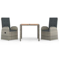 vidaXL Garden Dining Set 3 Piece Grey Poly Rattan and Solid Wood Acacia Chair