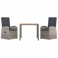 vidaXL Garden Dining Set 3 Piece Grey Poly Rattan and Solid Wood Acacia Chair