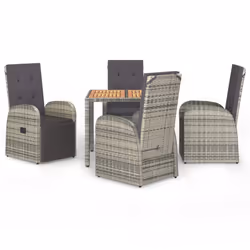 vidaXL Garden Dining Set 5 Piece Grey Poly Rattan and Solid Wood Acacia Chair