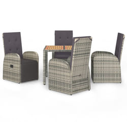 vidaXL Garden Dining Set 5 Piece Grey Poly Rattan and Solid Wood Acacia Chair