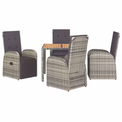 vidaXL Garden Dining Set 5 Piece Grey Poly Rattan and Solid Wood Acacia Chair