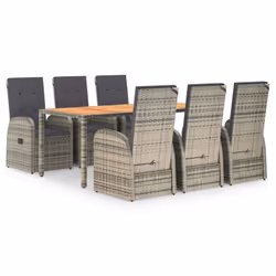 vidaXL Garden Dining Set 7 Piece Grey Poly Rattan and Solid Wood Acacia Chair