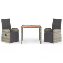 vidaXL Garden Dining Set 3 Piece Grey Poly Rattan and Solid Wood Acacia Chair