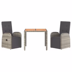 vidaXL Garden Dining Set 3 Piece Grey Poly Rattan and Solid Wood Acacia Chair