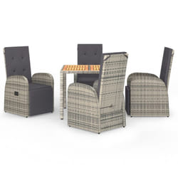 vidaXL Garden Dining Set 5 Piece Grey Poly Rattan and Solid Wood Acacia Chair