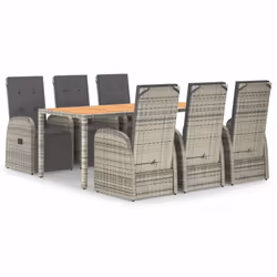 vidaXL Garden Dining Set 7 Piece Grey Poly Rattan and Solid Wood Acacia Chair