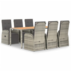 vidaXL Garden Dining Set 7 Piece Grey Poly Rattan and Solid Wood Acacia Chair