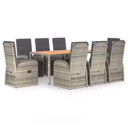 vidaXL Garden Dining Set 9 Piece Grey Poly Rattan and Solid Wood Acacia Chair