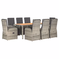 vidaXL Garden Dining Set 9 Piece Grey Poly Rattan and Solid Wood Acacia Chair