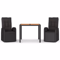 vidaXL Garden Dining Set 3 Piece Black Poly Rattan and Solid Wood Acacia Chair