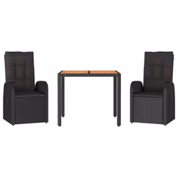 vidaXL Garden Dining Set 3 Piece Black Poly Rattan and Solid Wood Acacia Chair
