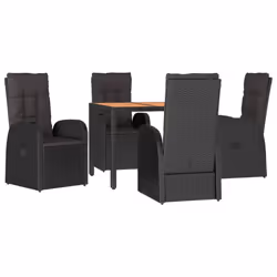 vidaXL Garden Dining Set 5 Piece Black Poly Rattan and Solid Wood Acacia Chair