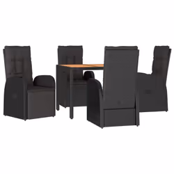vidaXL Garden Dining Set 5 Piece Black Poly Rattan and Solid Wood Acacia Chair