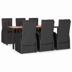 vidaXL Garden Dining Set 7 Piece Black Poly Rattan and Solid Wood Acacia Chair