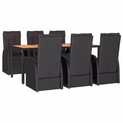 vidaXL Garden Dining Set 7 Piece Black Poly Rattan and Solid Wood Acacia Chair