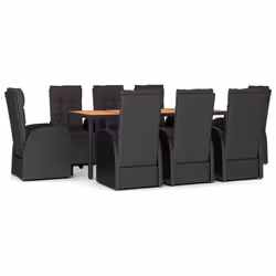 vidaXL Garden Dining Set 9 Piece Black Poly Rattan and Solid Wood Acacia Chair