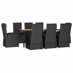 vidaXL Garden Dining Set 9 Piece Black Poly Rattan and Solid Wood Acacia Chair
