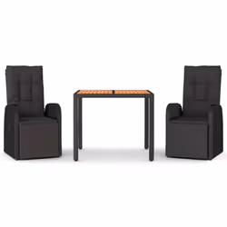 vidaXL Garden Dining Set 3 Piece Black Poly Rattan and Solid Wood Acacia Chair