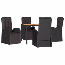 vidaXL Garden Dining Set 5 Piece Black Poly Rattan and Solid Wood Acacia Chair