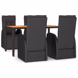 vidaXL Garden Dining Set 5 Piece Black Poly Rattan and Solid Wood Acacia Chair