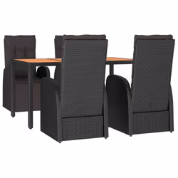 vidaXL Garden Dining Set 5 Piece Black Poly Rattan and Solid Wood Acacia Chair