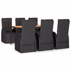 vidaXL Garden Dining Set 7 Piece Black Poly Rattan and Solid Wood Acacia Chair