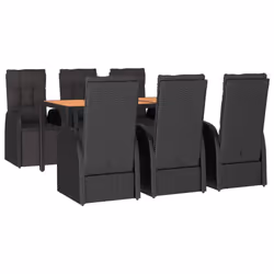 vidaXL Garden Dining Set 7 Piece Black Poly Rattan and Solid Wood Acacia Chair
