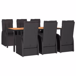 vidaXL Garden Dining Set 7 Piece Black Poly Rattan and Solid Wood Acacia Chair