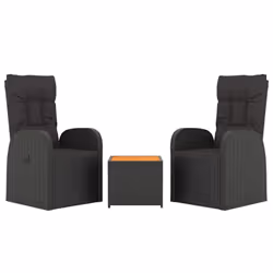 vidaXL Garden Lounge Set 3 Piece Outdoor Lounge Set Table and Chair Black - solid acacia wood