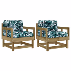 vidaXL Middle Sofas Patio Wooden Sectional Sofa with Cushionss Solid Wood Pine - brown, chair